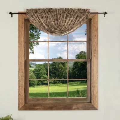 Vhc Brands Sawyer Mill Plaid Cotton Balloon 60" Window Valance In Dark Tan,coal Black