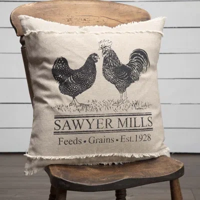 Vhc Brands Sawyer Mill Poultry Square Cotton Pillow Cover & Insert In Black;tan