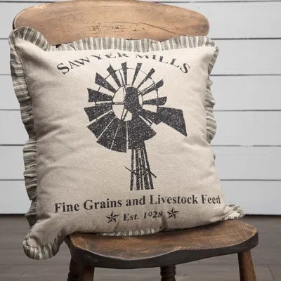 Vhc Brands Sawyer Mill Square 100% Cotton Pillow Cover And Insert In Khaki,asphalt
