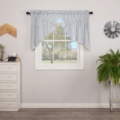 Vhc Brands Sawyer Mill Striped Cotton 36" Kitchen Curtain In Blue