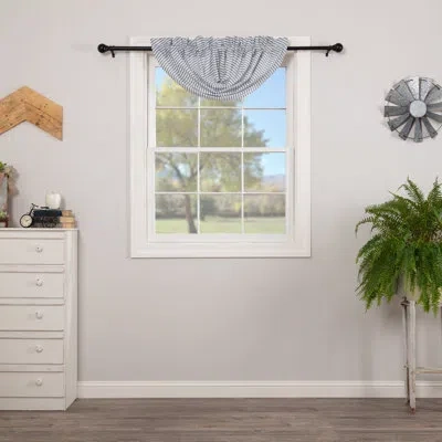 Vhc Brands Sawyer Mill Striped Cotton Balloon 60" Window Valance In Denim Blue,soft White