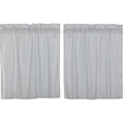 Vhc Brands Sawyer Mill Striped Cotton Tailored 72" Cafe Curtain In Denim Blue,soft White