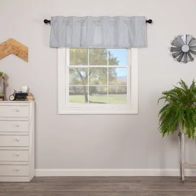 Vhc Brands Sawyer Mill Striped Cotton Tailored Window Valance In Denim Blue,soft White