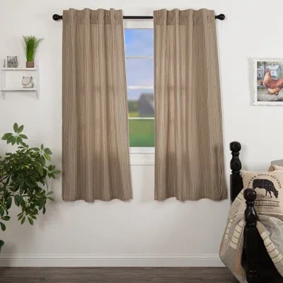Vhc Brands Sawyer Mill Ticking 100% Cotton Stripe Room Darkening Rod Pocket Curtain Panels In Coal Black,dark Crème
