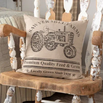 Vhc Brands Sawyer Mill Tractor Square Cotton Pillow Cover & Insert In Charcoal