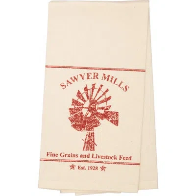 Vhc Brands Sawyer Mill Windmill Muslin Dish Cloth In Country Red,antique Cream