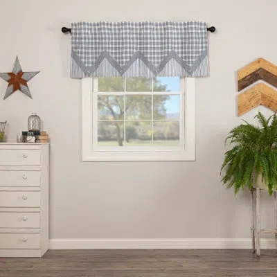 Vhc Brands Sawyer Plaid Cotton Ruffled Window Valance In Blue