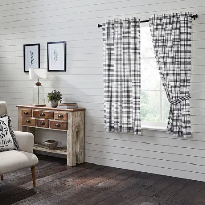 Vhc Brands Sawyer Plaid Rod Pocket Light-filtering Set Of 2 Curtain Panel In Black