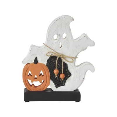 Vhc Brands Spooky Jack-o-lantern Wooden Ghost 9.25x8x2 In Orange;black;white
