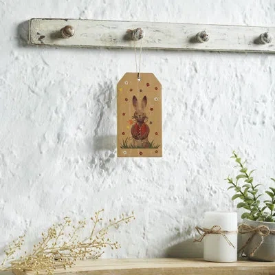 Vhc Brands Spring In Bloom Bunny In Vest Mdf Tag Ornament W/ Twine 7x3.75x0.5 In Brown;green;tan