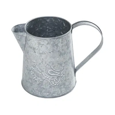 Vhc Brands Spring In Bloom Galvanized Metal Vintage Garden Bird Decorative Pitcher 6.75x8.75x5.5 In Gray