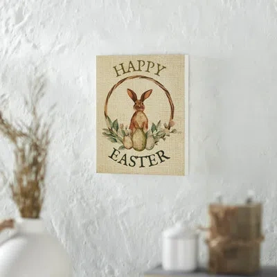Vhc Brands Spring In Bloom Happy Easter Bunny & Eggs In Wreath Mdf Wall Sign 10x8x1 In Brown;green;tan