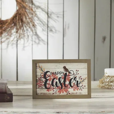 Vhc Brands Spring In Bloom Happy Easter Floral W/ Songbird Mdf Wall Sign 8x12x0.5 In White;green;pink