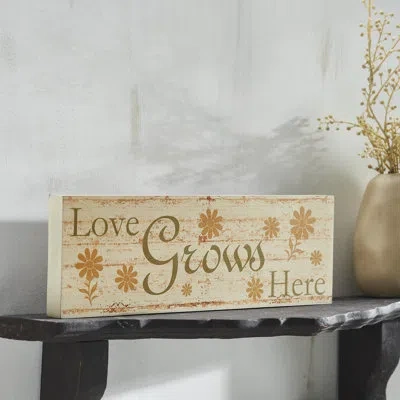 Vhc Brands Spring In Bloom Love Grows Here W/ Daisies Mdf Wall Sign 5x15x1 In Green;gold;cream