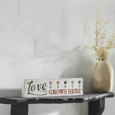 Vhc Brands Spring In Bloom Love Grows Here W/ Tulips Mdf Wall Sign 3x12x0.75 In Green;orange;cream