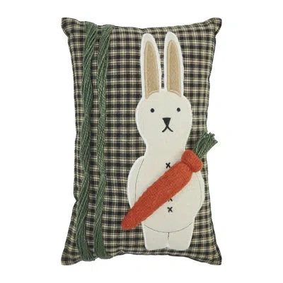 Vhc Brands Spring In Bloom Primitive Bunny And Carrot Pillow 12x8 In Green;orange;tan