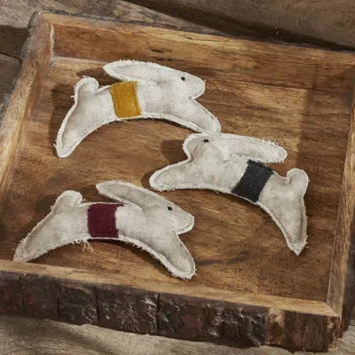 Vhc Brands Spring In Bloom Primitive Leaping Bunny Bowl Filler Set Of 3 3.6x5.5 In Black;white;red