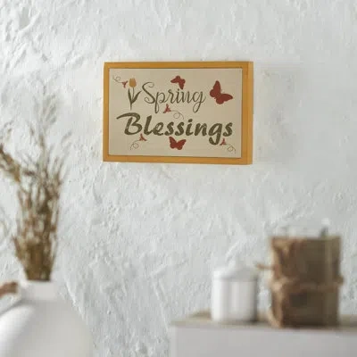 Vhc Brands Spring In Bloom Spring Blessings W/ Butterflies Mdf Framed Wall Sign 6.5x10x1 In Green;orange;tan