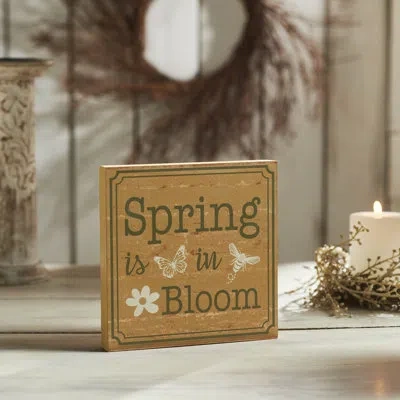 Vhc Brands Spring In Bloom Spring Is In Bloom W/ Butterfly & Bee Mdf Block Sign 8x8x1 In Green;cream;tan