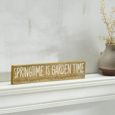 Vhc Brands Spring In Bloom Springtime Is Garden Time Khaki Mdf Sign 3x14x0.75 In Green;pink;tan