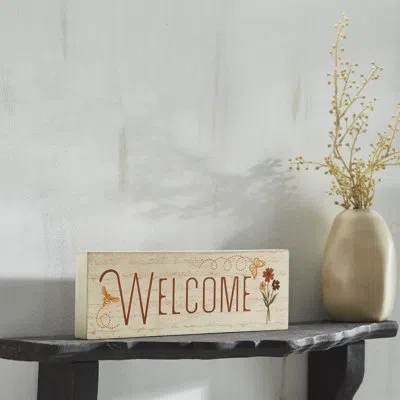 Vhc Brands Spring In Bloom Welcome W/ Butterfly & Bee Mdf Wall Sign 4x12x1 In Yellow;pink;tan