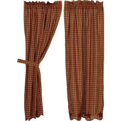 Vhc Brands Star 100% Cotton Checkered Room Darkening Rod Pocket Curtain Panels In Burgundy,dark Tan