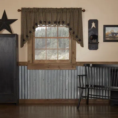Vhc Brands Star Checkered Cotton 72" Window Valance In Black