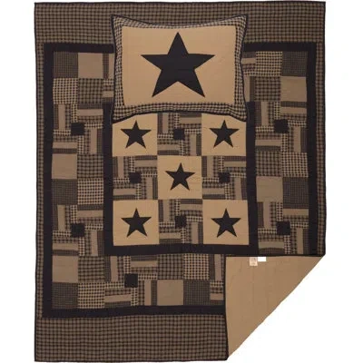 Vhc Brands Star Raven Black/khaki Tan Reversible Quilt Set In Raven Black,khaki Tan