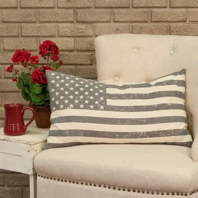 Vhc Brands Stenciled Flag Pillow Cover 25lx15w In Creme