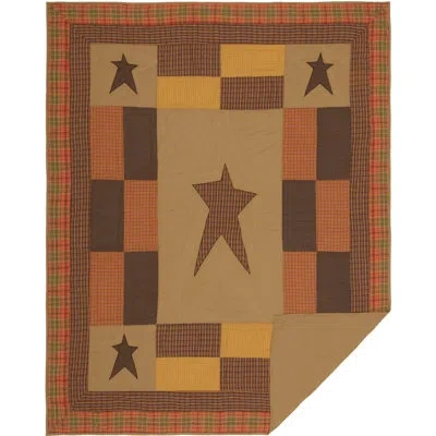 Vhc Brands Stratton Dark Khaki/red-orange/country Black Standard Cotton Reversible Traditional Quilt In Black;red;tan