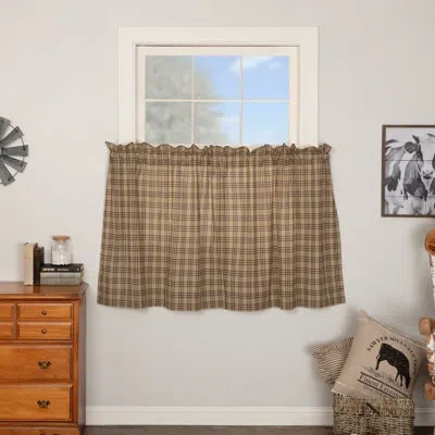 Vhc Brands Surikova Plaid Cotton 72" Cafe Curtain In Dark Tan,black