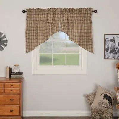 Vhc Brands Surikova Plaid Cotton Swag 72" Window Valance In Coal Black,khaki