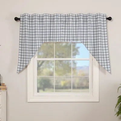 Vhc Brands Surikova Plaid Cotton Swag 72" Window Valance In Denim Blue,soft White