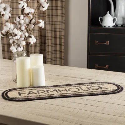 Vhc Brands Surikova Striped Oval Table Runner In Black;white;gray