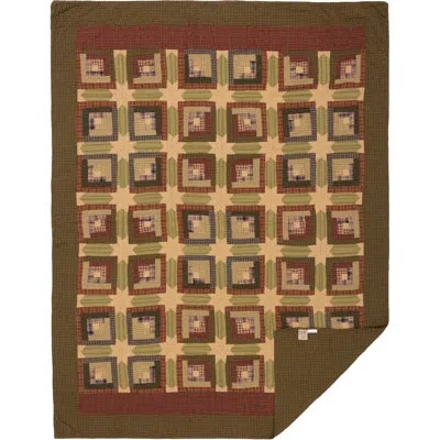 Vhc Brands Tea Cabin Moss Green/dark Khaki/deep Red Standard Cotton Reversible Country Quilt In Green;red;tan