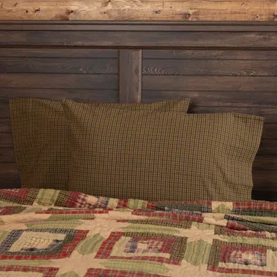 Vhc Brands Tea Cabin Plaid 100% Cotton Pillowcase In Blue;green