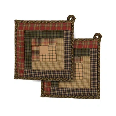 Vhc Brands Tea Cabin Pot Holder Patchwork Set Of 2 8x8 In Green