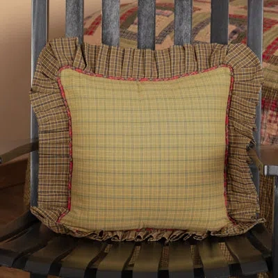 Vhc Brands Tea Cabin Square Cotton Pillow Cover & Insert In Green;red;tan