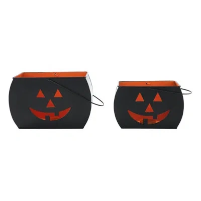 Vhc Brands Tealight Holders Trick Or Treat Set Of 2 In Black;orange