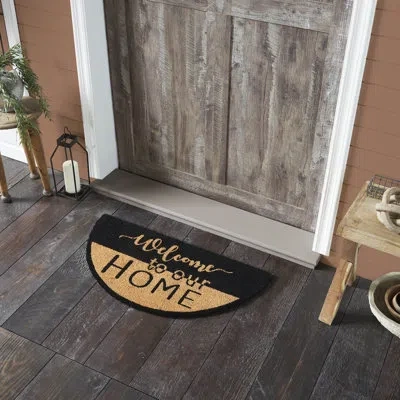 Vhc Brands Timeless Classics Welcome To Our Home Black Tan Coir Rug Half Circle 16.5x33 In Black;tan