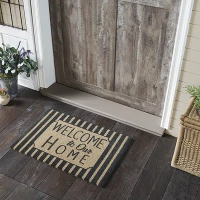 Vhc Brands Timeless Classics Welcome To Our Home Charcoal Stripes Coir Rug Rect