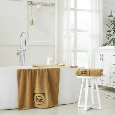 Vhc Brands Timeless Linens Bath House Prim Stars Tan Bath Towel Set Of 2 27x54 In Black;tan