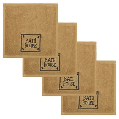 Vhc Brands Timeless Linens Bath House Prim Stars Tan Washcloth Set Of 4 12x12 In Black;tan