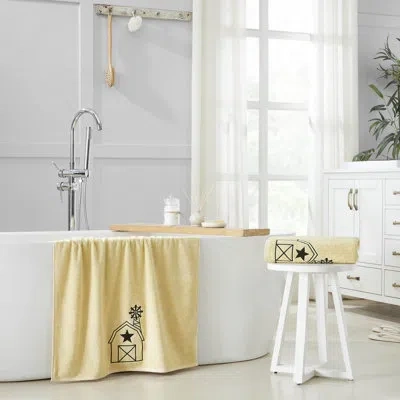 Vhc Brands Timeless Linens Black Barn W/ Mill Creme Bath Towel Set Of 2 27x54 In Black;cream