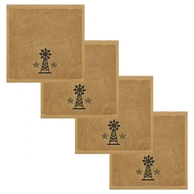 Vhc Brands Timeless Linens Black Windmill & Stars Tan Washcloth Set Of 4 12x12 In Black;tan