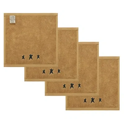Vhc Brands Timeless Linens Burgundy Prim Stars Tan Washcloth Set Of 4 12x12 In Black,tan