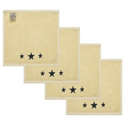 Vhc Brands Timeless Linens Burgundy Stars Tan Washcloth Set Of 4 12x12 In Black,cream