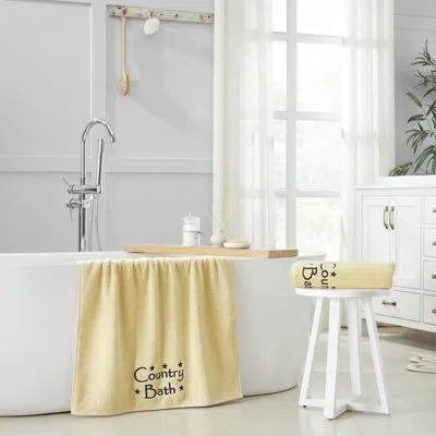 Vhc Brands Timeless Linens Country Bath Stars Bath Towel Set Of 2 27x54 In Black,cream