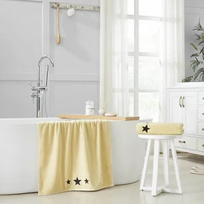 Vhc Brands Timeless Linens Stars Bath Towel Set Of 2 27x54 In Black,cream