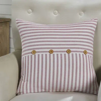 Vhc Brands Timeless Ticking Gray Button Pillow Cover 20lx20w In Red Striped